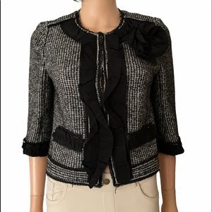 Ann Taylor black white cotton virgin wool houndstooth woven blazer